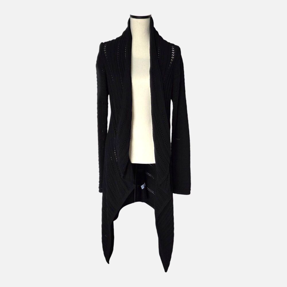 Athleta Wilton Wrap Cardigan Sweater Black Cotton Cashmere Pointelle Medium